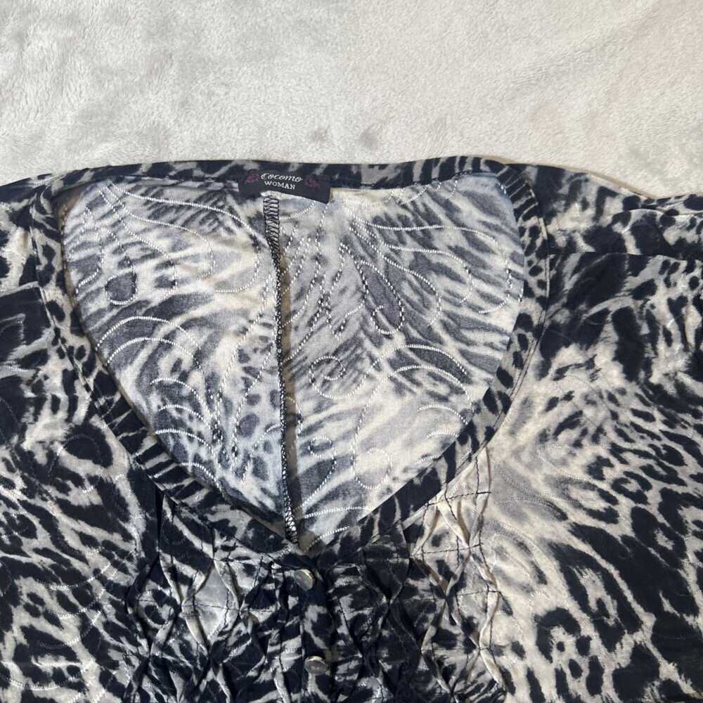 Women’s Cocomo Blouse Leopard Print Black Gray Plus 3X - Picture 7 of 13